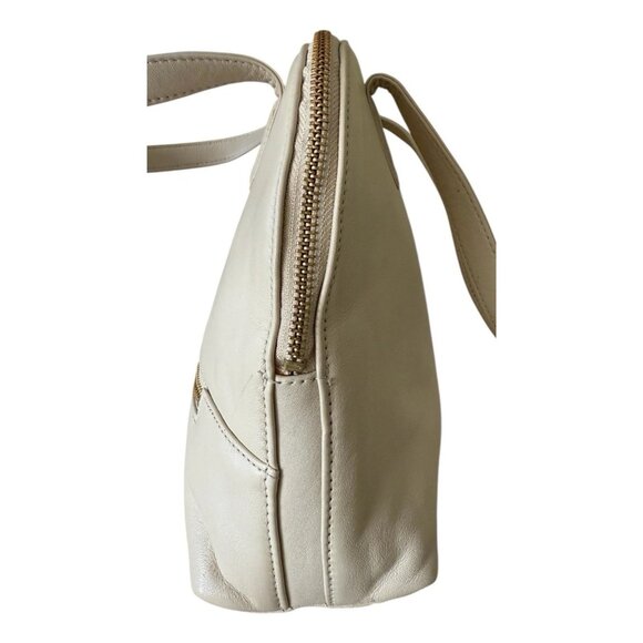 Liz Claiborne Leather Co. Ivory Leather Double Handle Zip Closure Satchel Purse - Picture 2 of 11